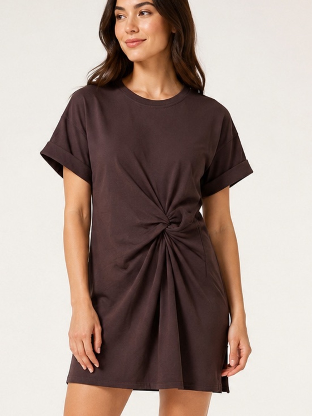 Reitmans Brown Twist Front Jersey Mini Dress XS NWOT